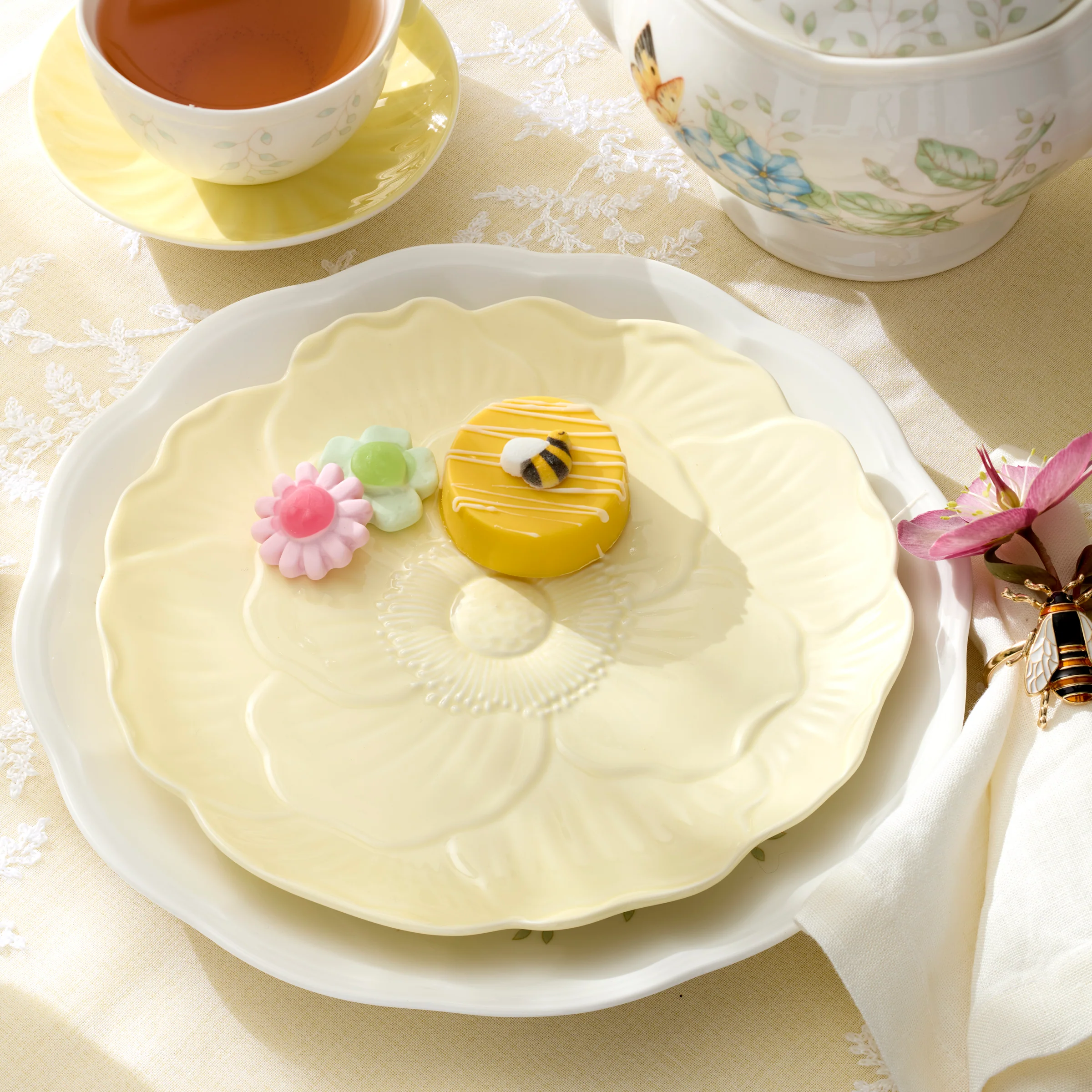 Butterfly Meadow Floral Yellow Accent Plates, Set of 4 - Image 2