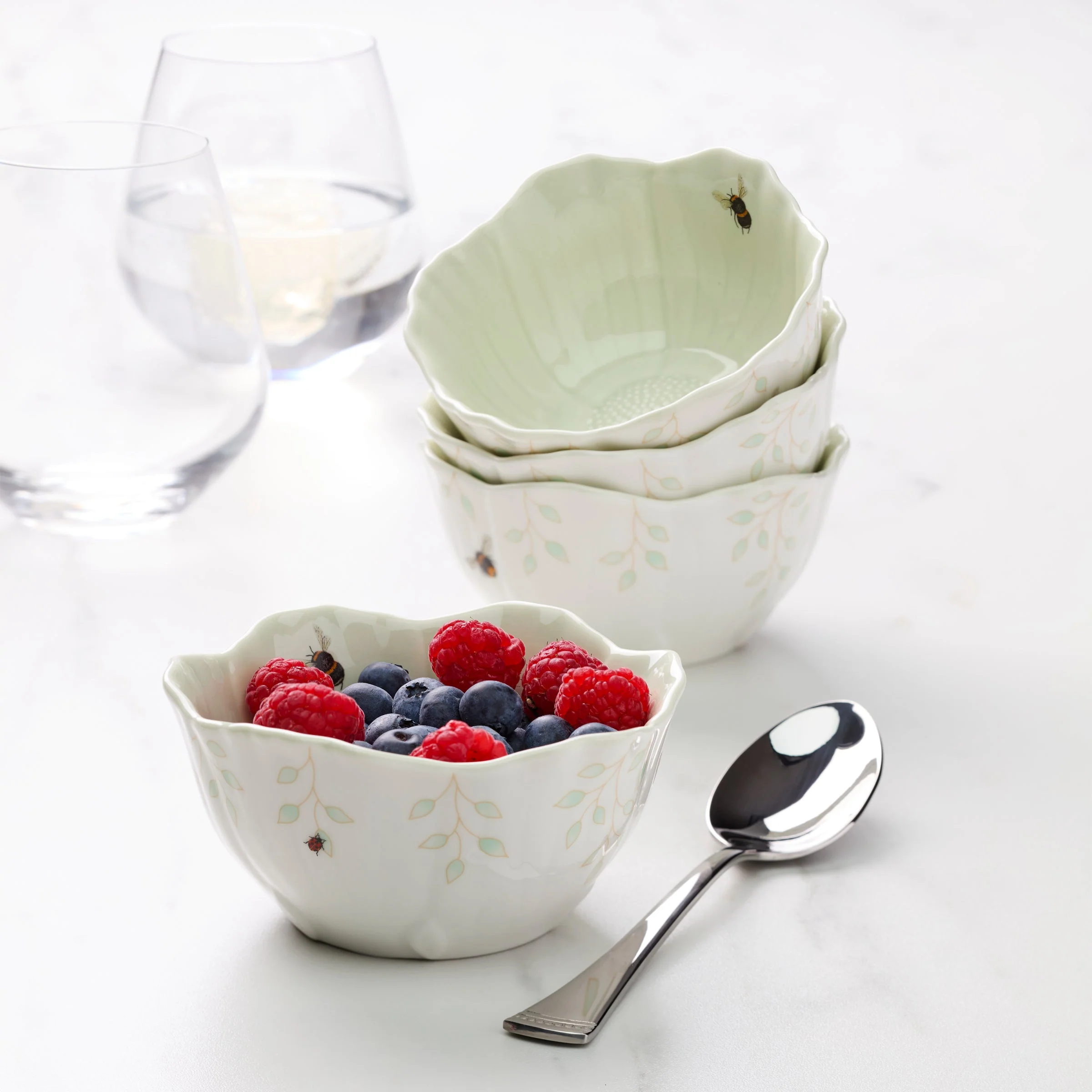 Butterfly Meadow Floral Green Dessert Bowls, Set of 4 - Image 2