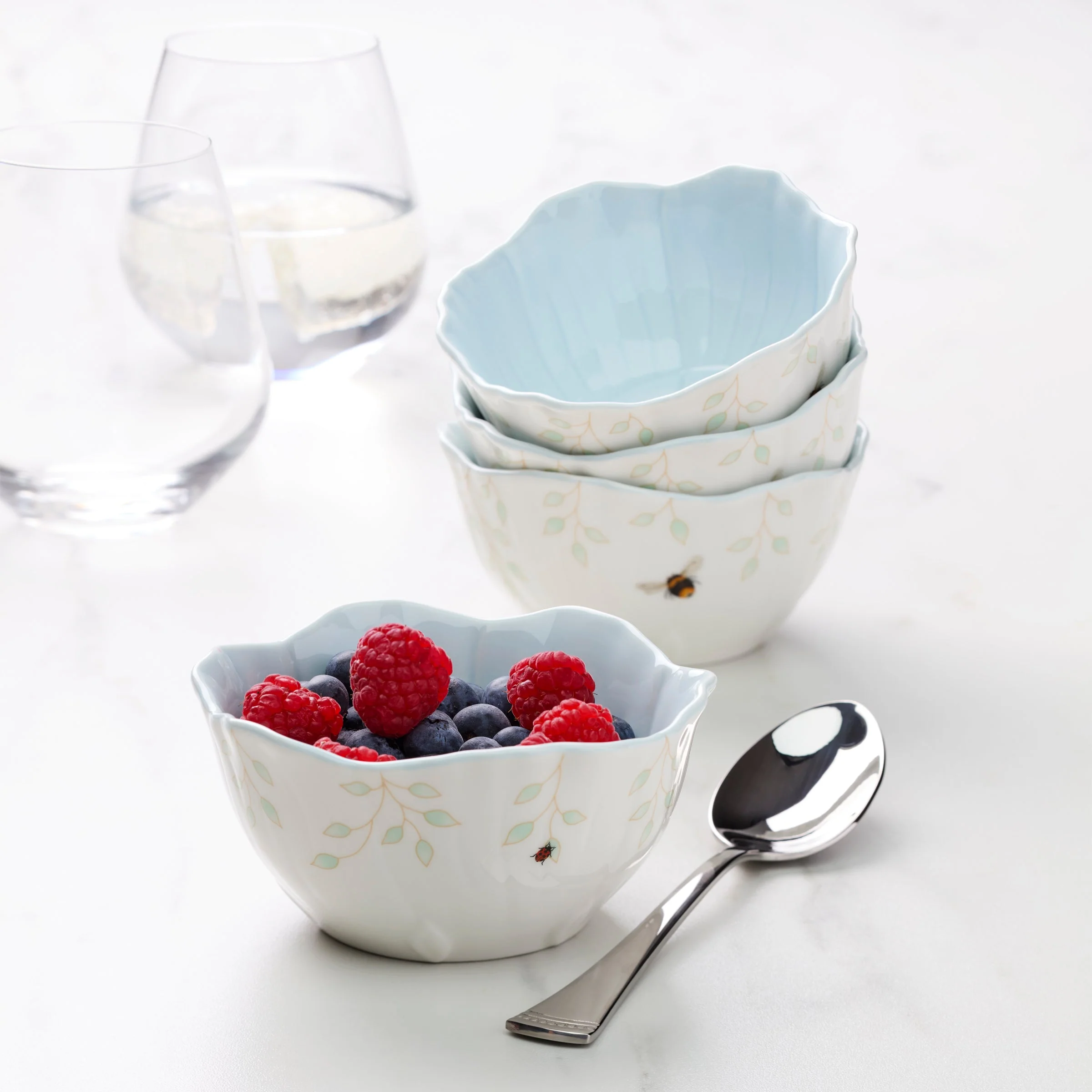 Butterfly Meadow Floral Blue Dessert Bowls, Set of 4 - Image 2