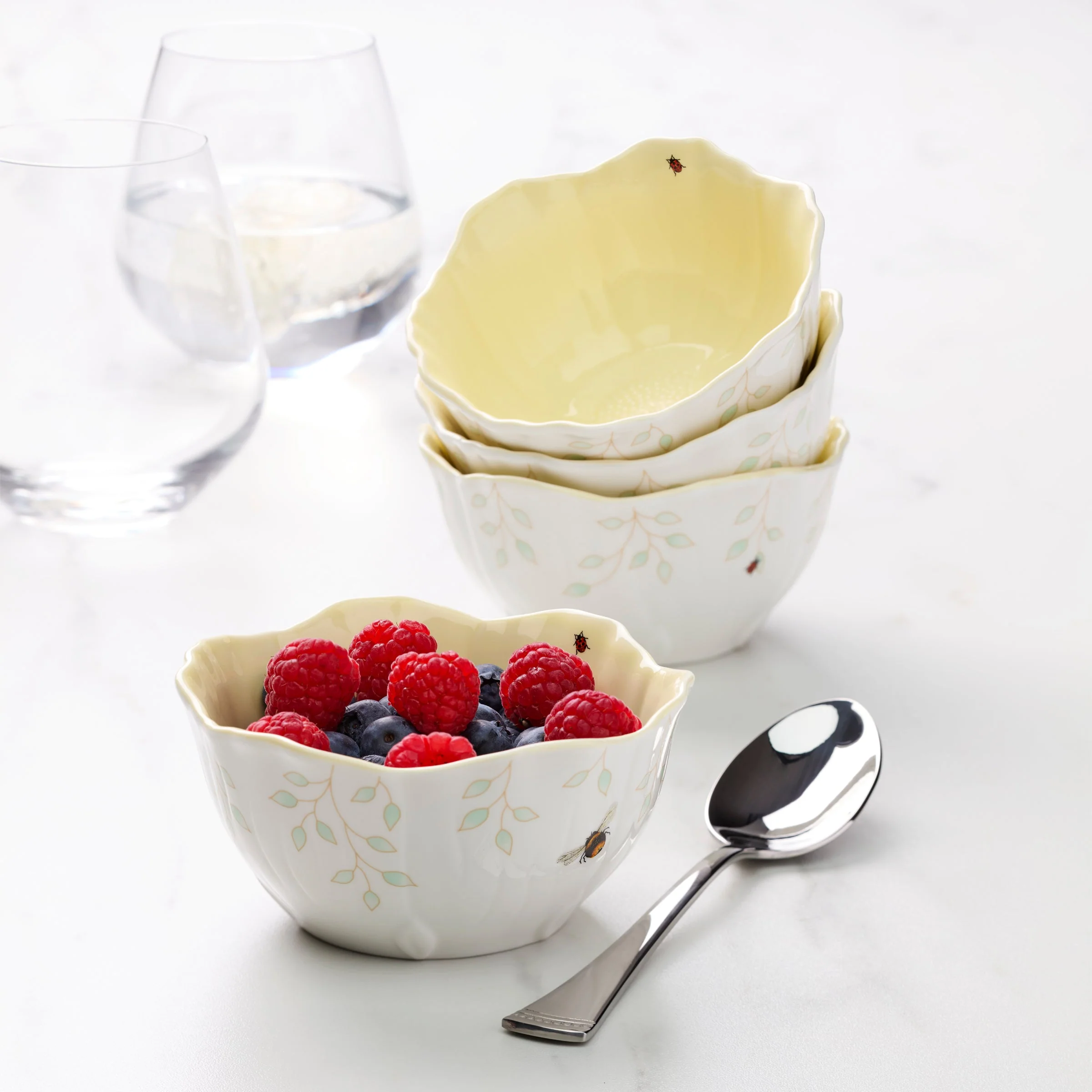 Butterfly Meadow Floral Yellow Dessert Bowls, Set of 4 - Image 2