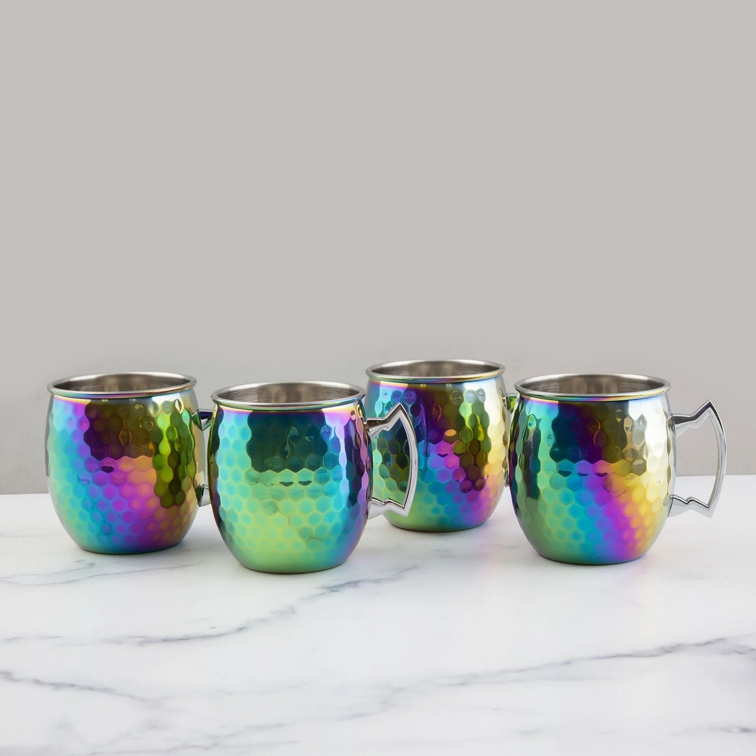 Hammered Rainbow Moscow Mule Mugs, Set of 4