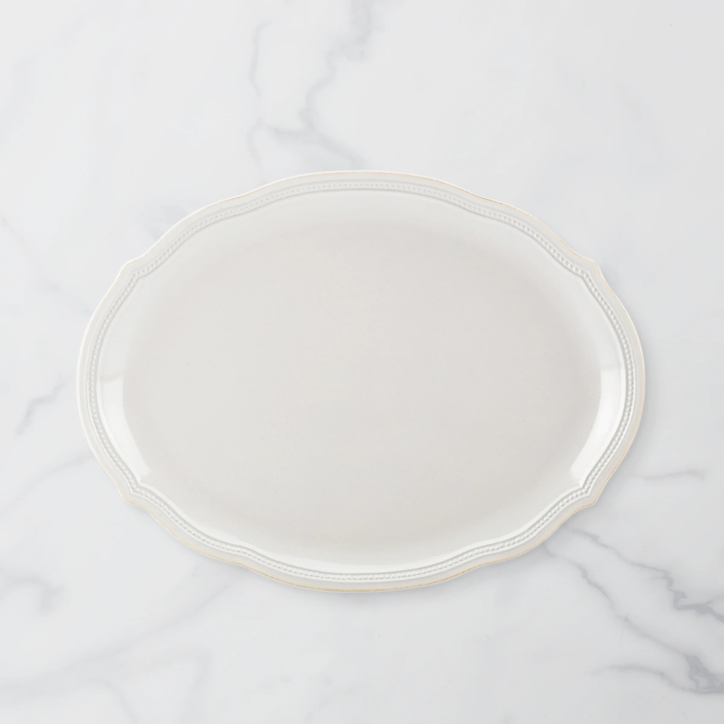 French Perle Bead White Oval Platter