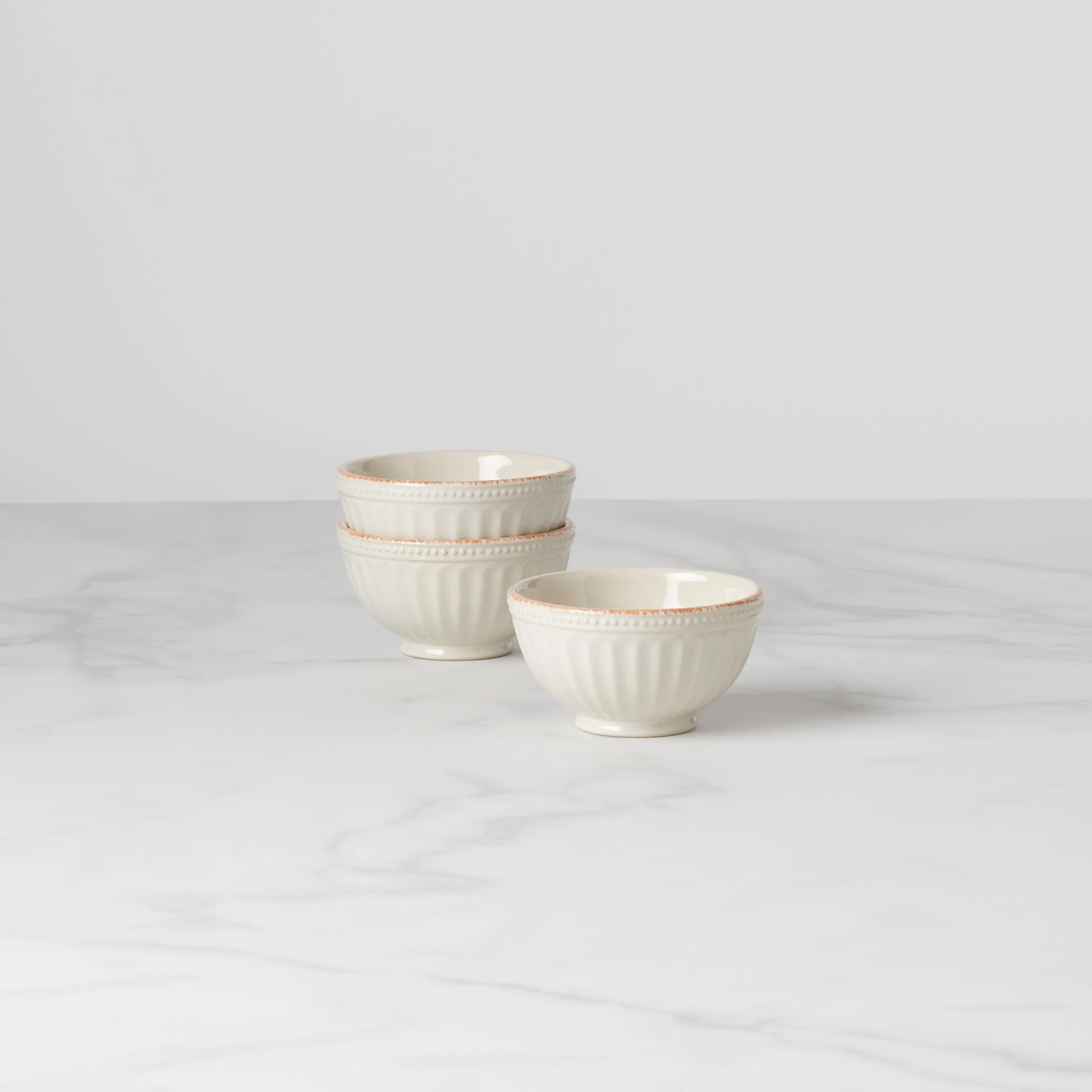 French Perle Groove White Mini 3-Piece Bowl Set