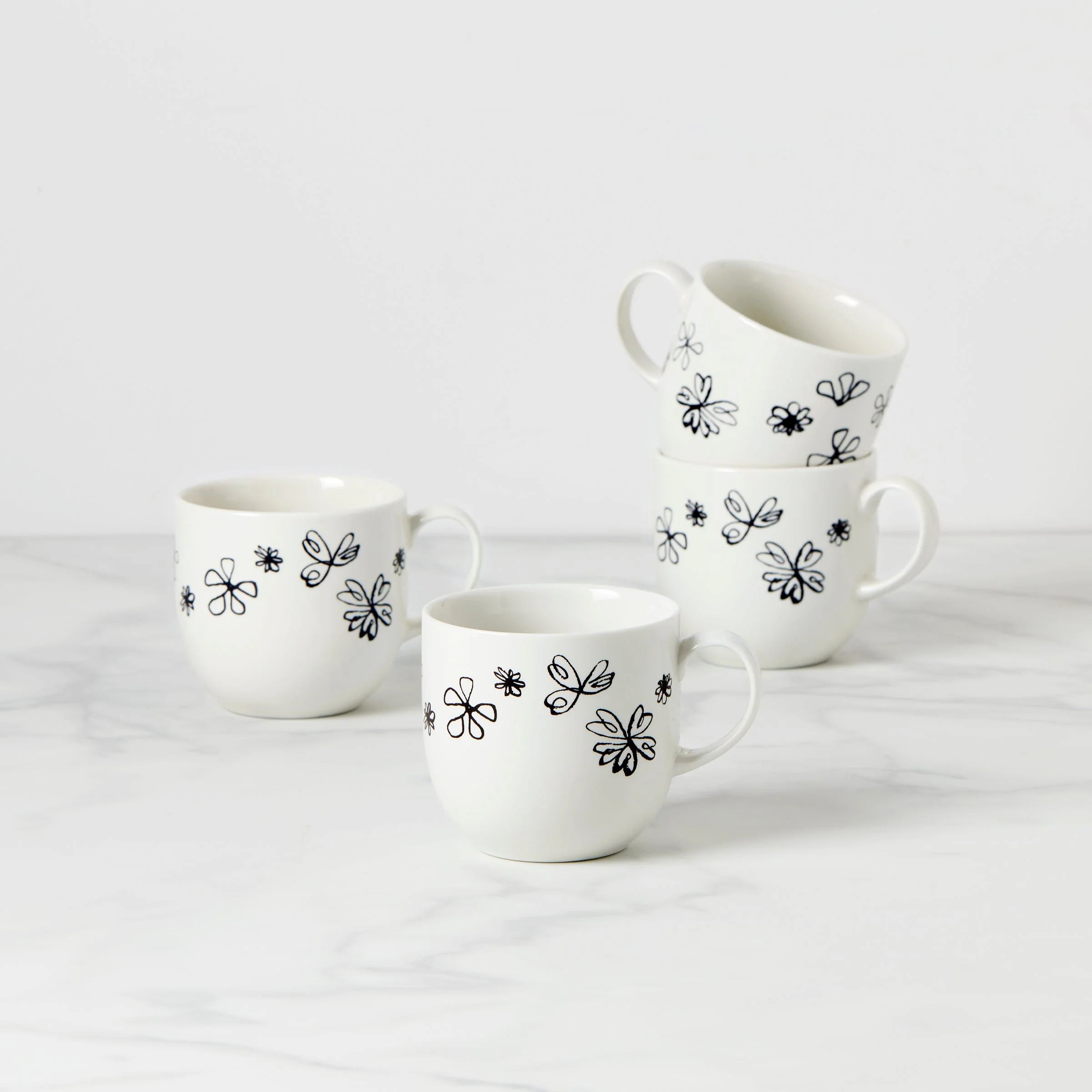 Garden Doodle Mugs, Set of 4
