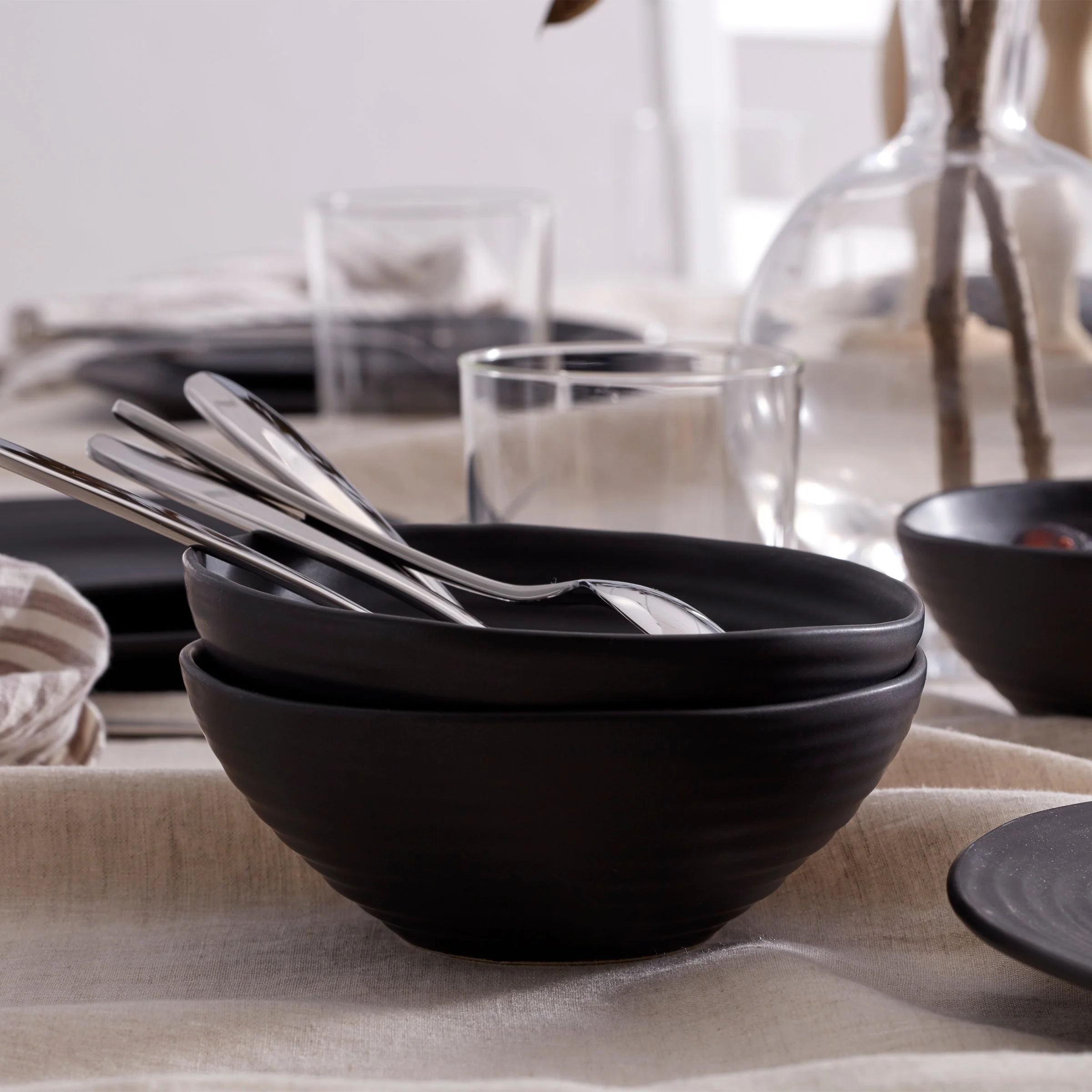 Ridge Black 12-Piece Dinnerware Set - Image 12