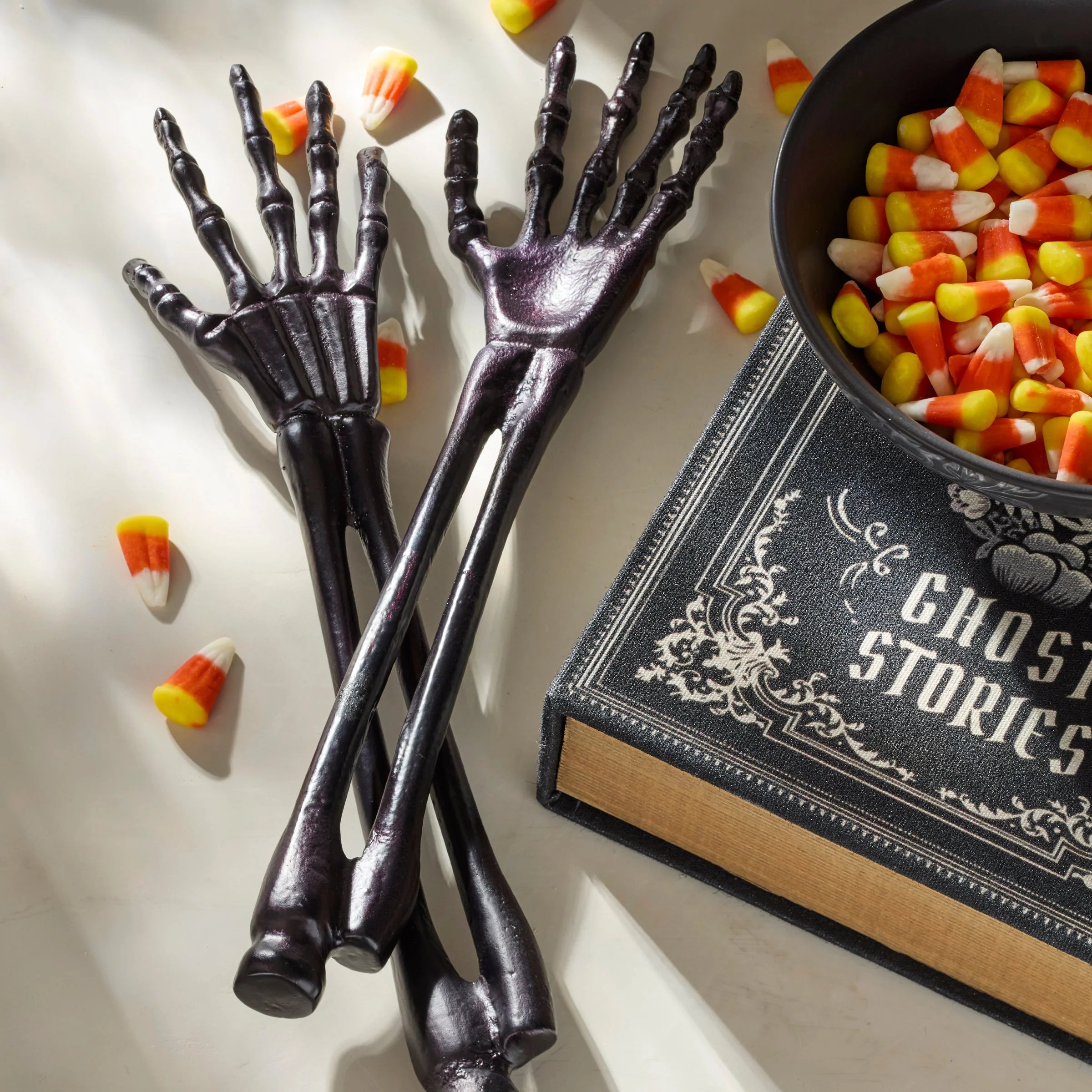 Vintro Halloween Skeleton Black Satin 2-Piece Salad Servers - Image 2