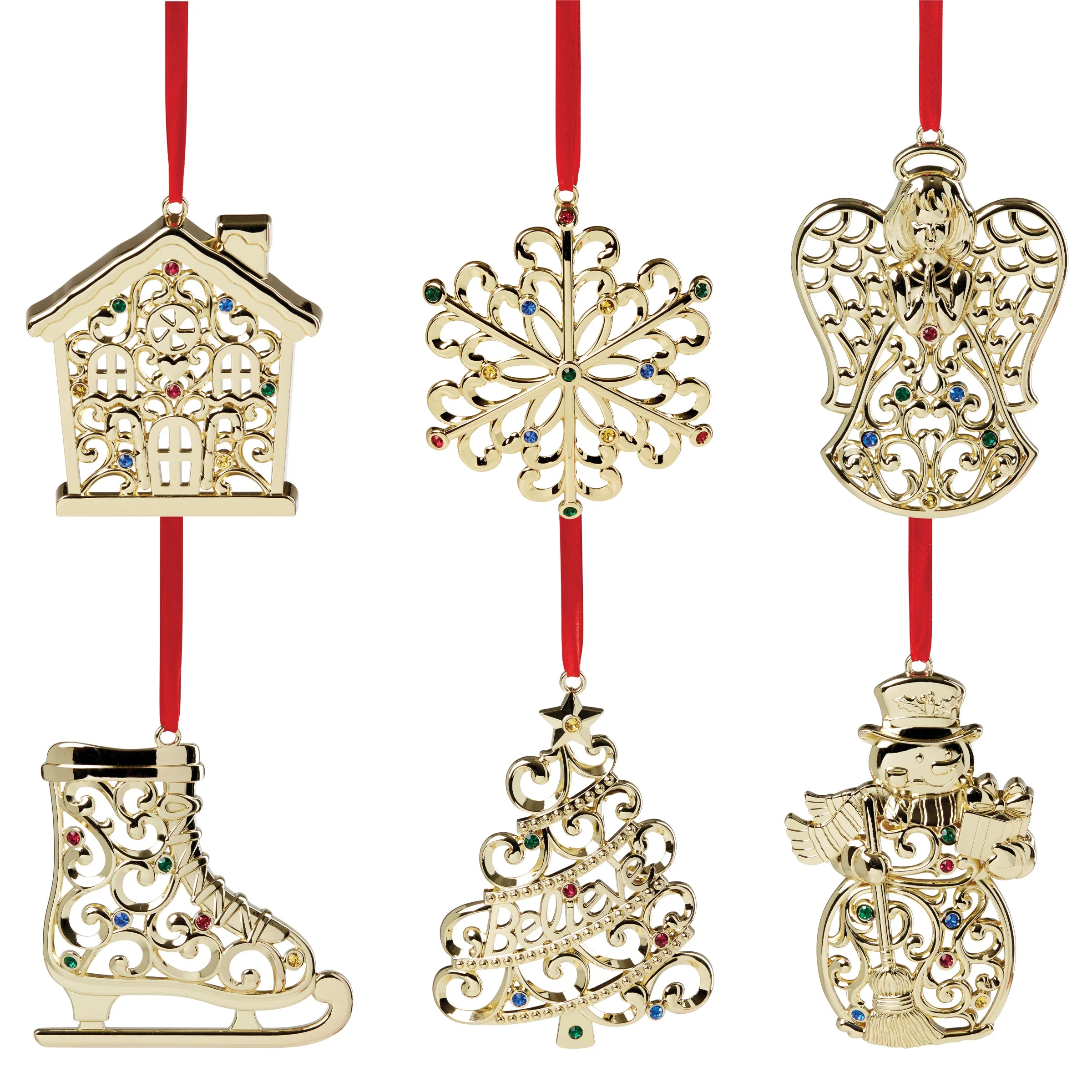 Sparkle & Scroll Gold Ornaments, Set of 6 - Image 2